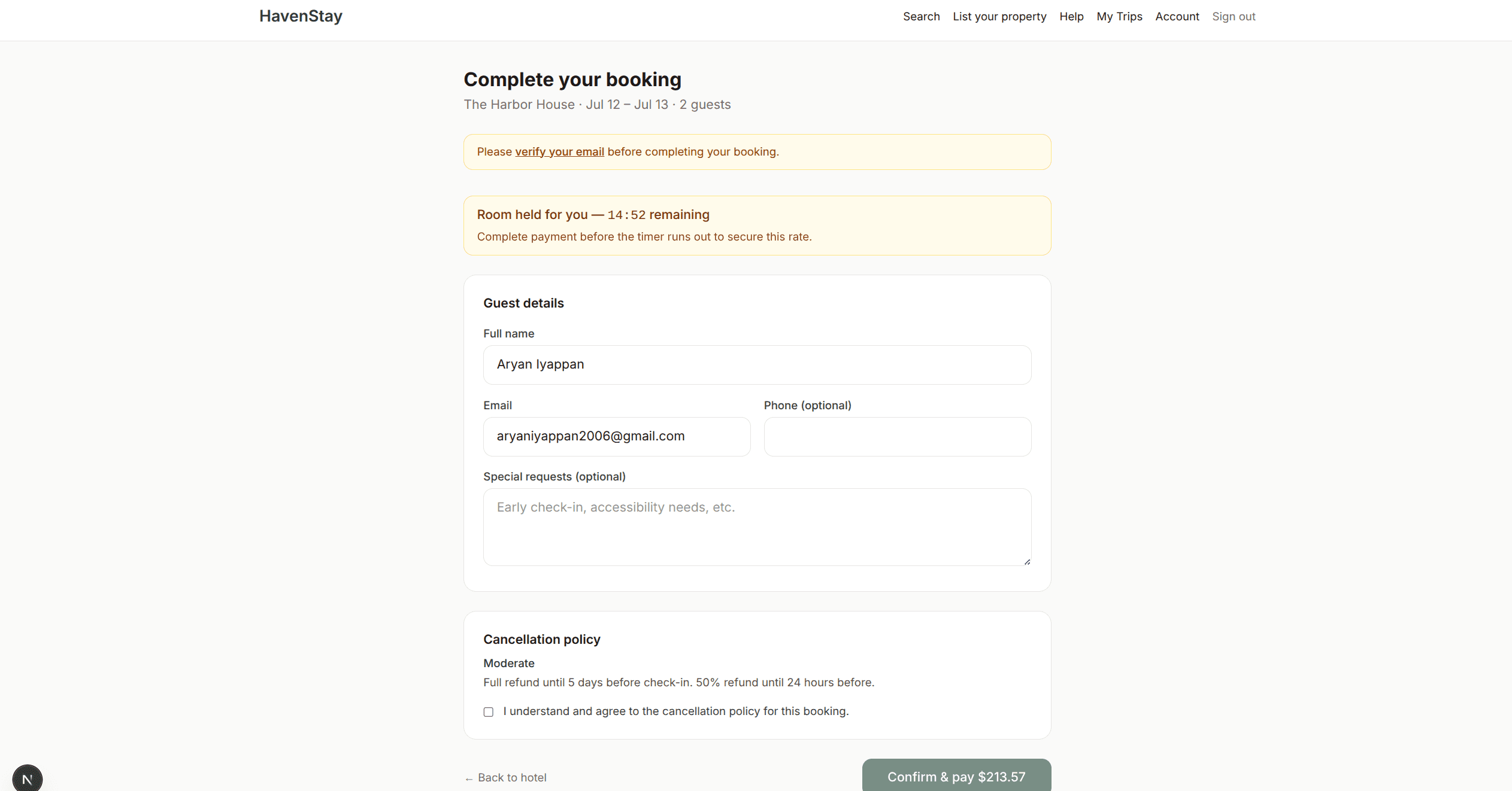 HavenStay with Lamina: Inventory hold with countdown